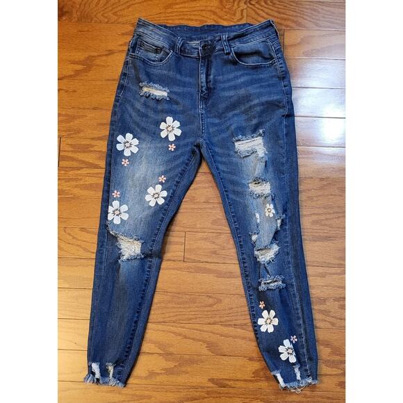 Womens Jeans Size Large Distressed and Ripped Floral (Unbranded) - Picture 1 of 11